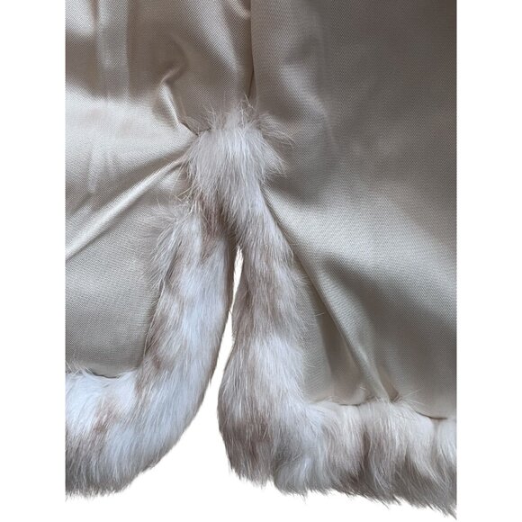 Vintage 1980s White Rabbit Fur Coat Car Length Puff Sleeve Stand-Up Collar M - Picture 11 of 11
